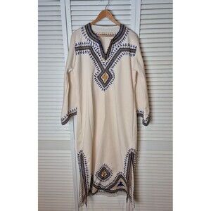 Vtg Caftan Muumuu Dress Embroidered Maxi Tunic Boho Hippie Resort‎ Wear M/L